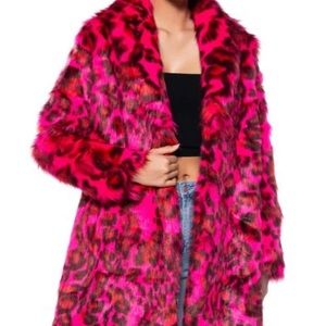 AZALEA WANG CHEETAH DYNASTY PINK MULTI FAUX FUR JACKET